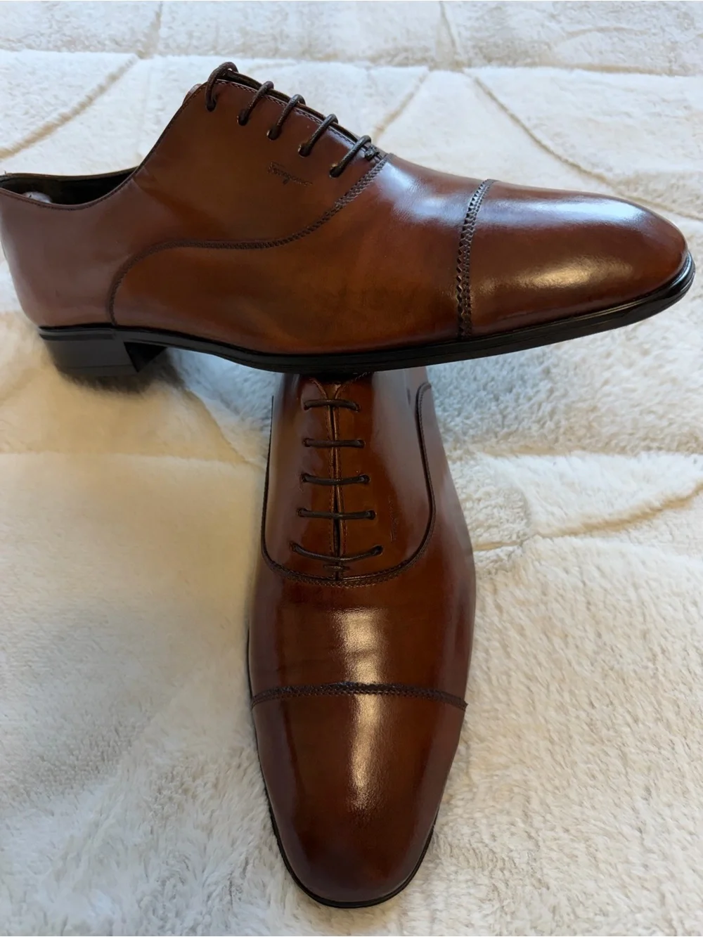 $895 Salvatore Ferragamo Brown Leather Cap-Toe Oxford Dress Shoes 9